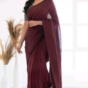 Sale🎉 Maroon Khadi Cotton Saree With Leaf Print