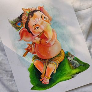 Colour Pencil Artwork Of Cute Ganesh Home Decor