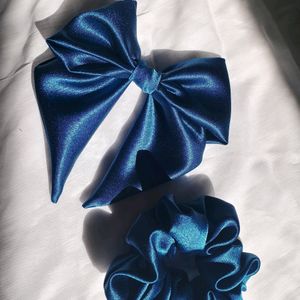 Silk Scrunchie And Bow Clip Combo For Girls/Women