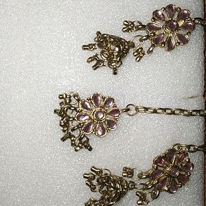 Pink Stone Gold Plated Choker Necklace Set