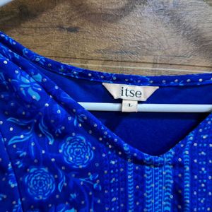 Blue Itse Kurta With Foil Print