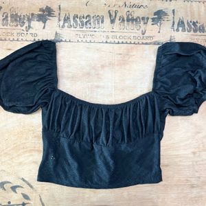 SHIEN black Square Neck Crop Top