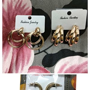 3 Pairs Golden Earrings