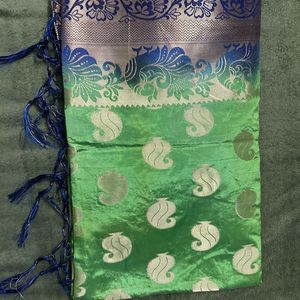 Parrot Green Sari With Blouse