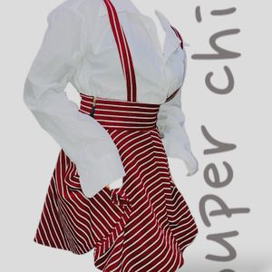 Cute Red Striped Suspender Skirt -