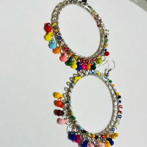 Indian Traditional Silver Multicoloured Earrings