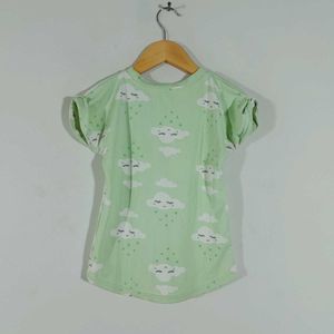 Green Printed Top For Girl's