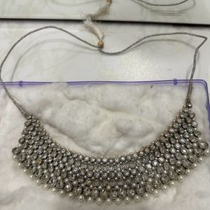 Silver Necklace Set With Earings And Mangtikka