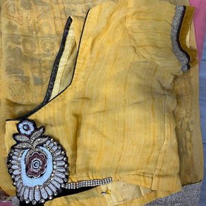 Yellow Cotton Saree With Blouse