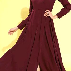 Berrylush Women Maroon Solid Bishop Sleeves Dress