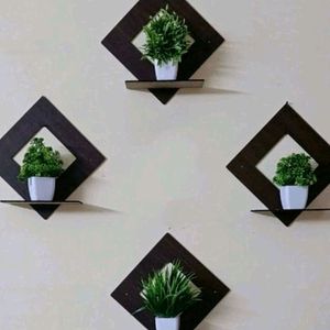 (Pack Of 8) Artificial Plant And Wooden Shelves