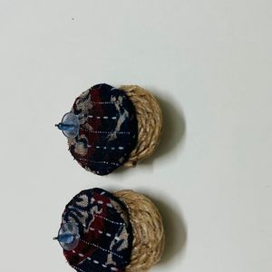 4 Pair Of Handmade Fabric Studs And 2 Fabri Rings