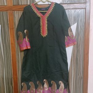 Black Kurti With Pink border