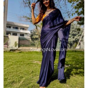 Chiffon Dark Blue Saree 🎁