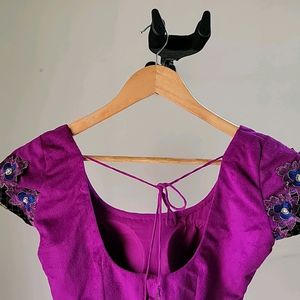 NEON PURPLE VELVET PADDED DESIGNER BLOUSE