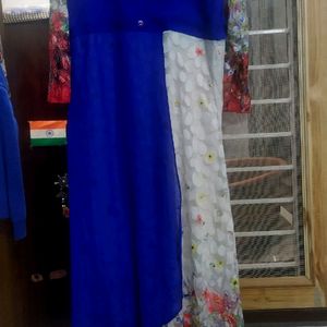 Branded Blue White Net Frock  Kurti