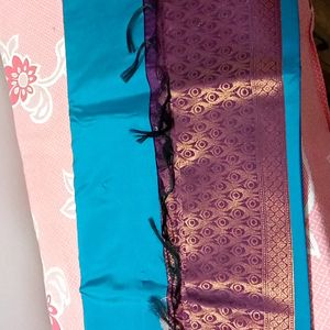 Teal Blue Color Saree With Magantha Pallu