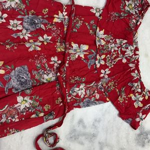 Off Shoulder Red Floral Dress