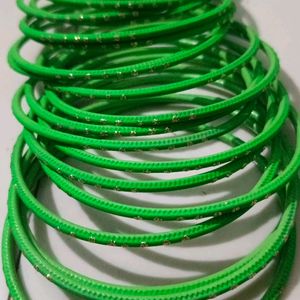 Green And Pink Metal Bangles Set