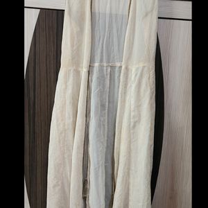 Cream Long Frock With Kothi