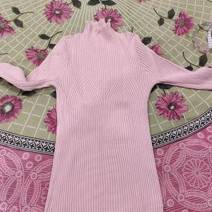 Pink Colour Woolen High Neck