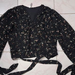 Black Floral Print Crop Top