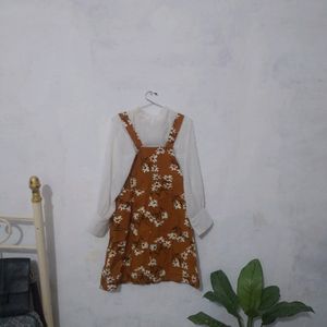 Korean Dungaree Dress With Cute Bowtie Top