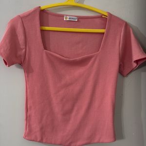 Peachy Pink Square Neck Crop Top