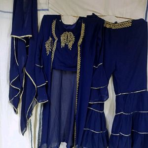 Three Quarter dupta Sharara Choli With Shrug