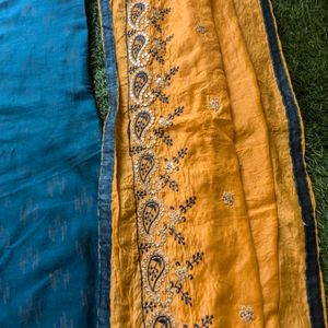 Yellow Blue Kurta Fully Embroided Dupatta Like Ne