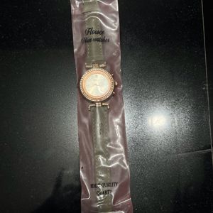 Women Stoned Pastel Green Strapped Elegant Watch F