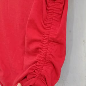 Drawstring Pullover Red Top