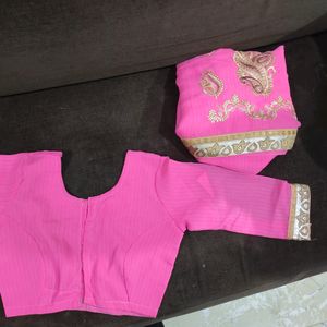 Pink Saree With Stitched Blouse