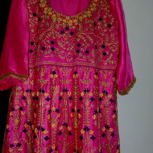 Pink Long Silk Fock With Heavy Work