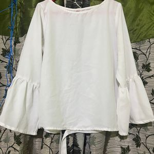 White Puff Sleeve Tie Top