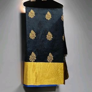 Black Cotton Chanderi Silk Saree