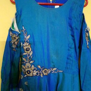 Peacock Blue Colour Ethnic Girls Gown