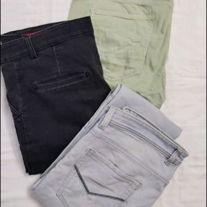 3 Jeans ,Black,Blue,Light Green