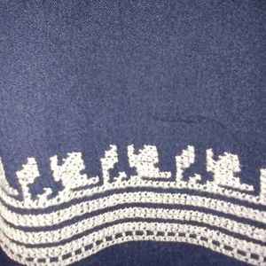 White Embroided Navy Blue Top