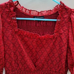 Red Smocked Dress Puff Sleeves