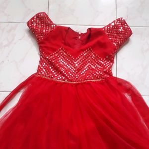 New Red Net Heavy Mirror Work Gown