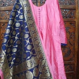 Party Wear Long Gown With Banarasi Rupatta