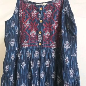 Anouk Navy Blue Printed Cotton Dress