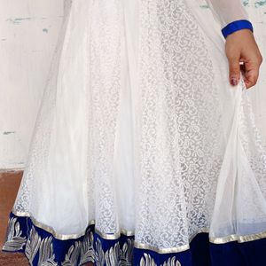 Blue White Anarkali Suit