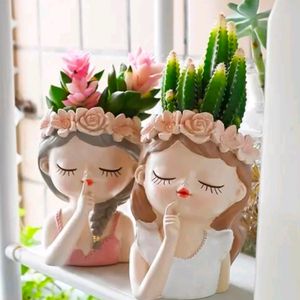 Combo Set Of 2 Fairy Girl Head Planter