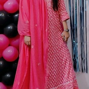 Pink Kurti With Dupatta And Leggings