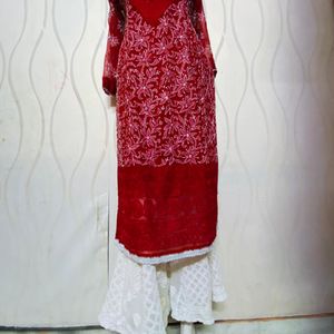 Red White Lakhnavi 2 Pec Dress Orignal