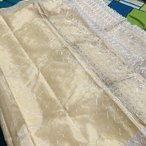 Cream Thread Work Saree