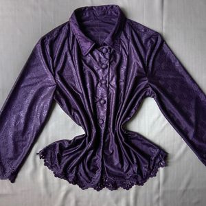 New Premium Satin Purple Box Print Shirt