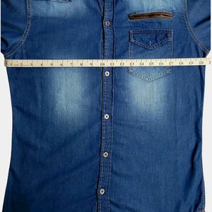 Gssture Denim Casual Shirt With Mandarin Collar